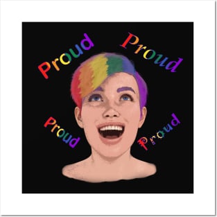 Young LGBTQ+ individual with pride saying Proud Posters and Art